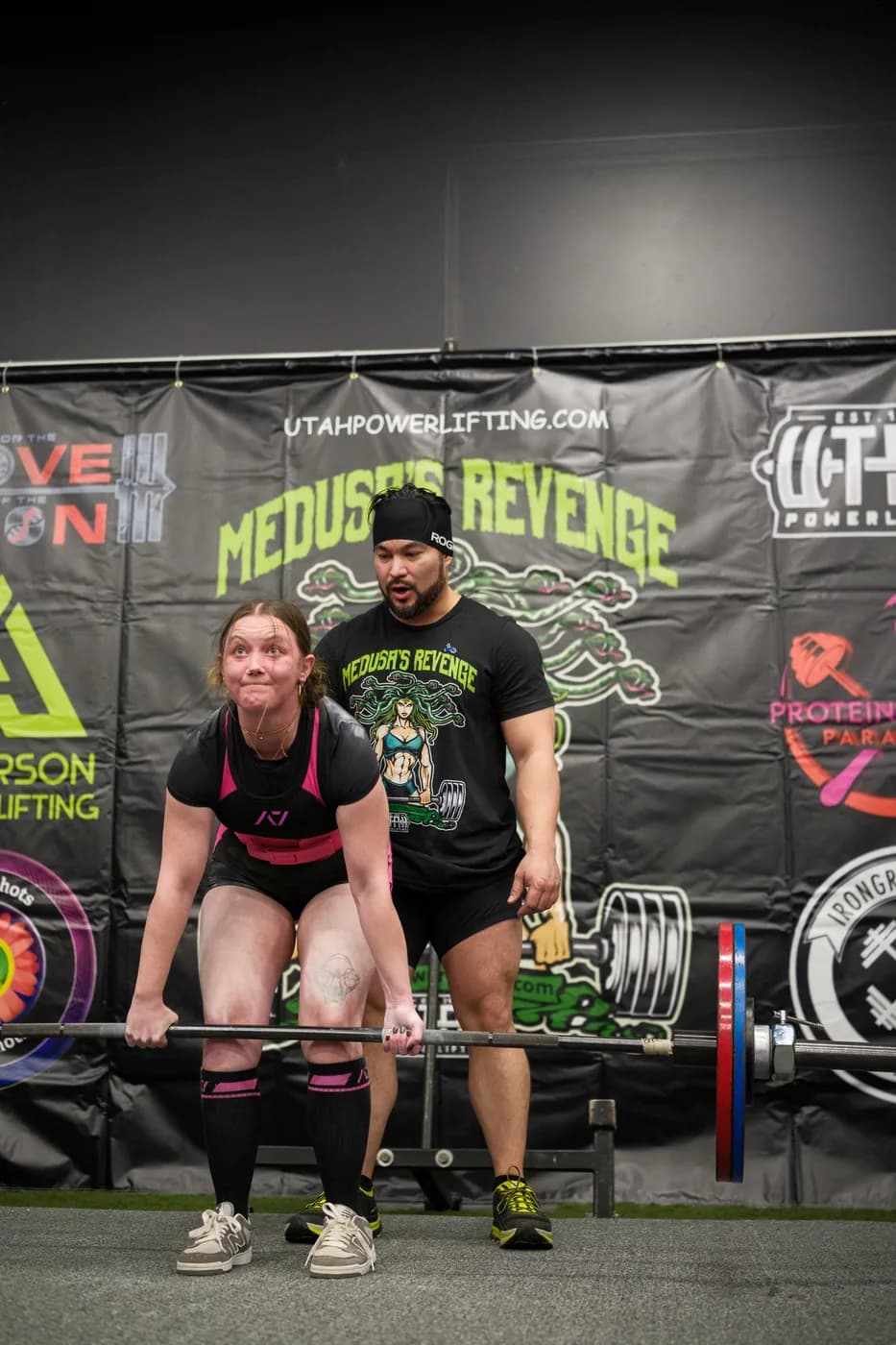 Syd deadlifting at a powerlifting meet